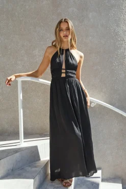 Happy Hour Halter Maxi Dress Black