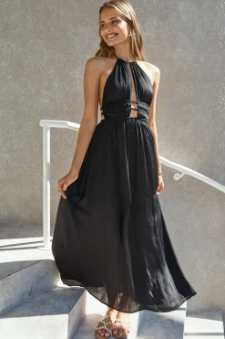 Happy Hour Halter Maxi Dress Black