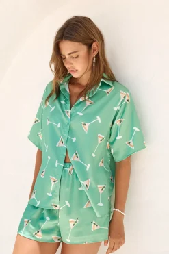 Happy Hour Satin Set Green