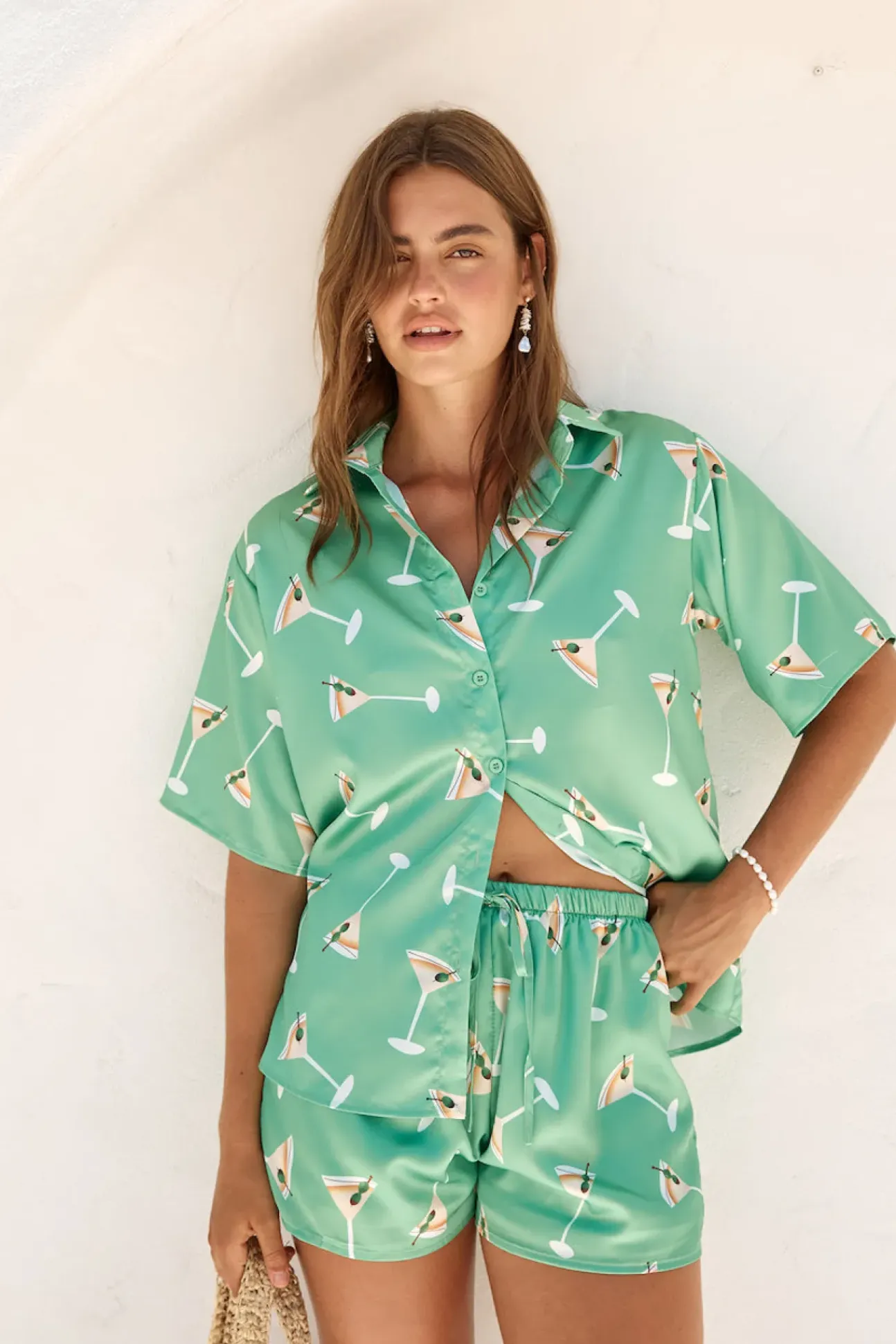 Happy Hour Satin Set Green