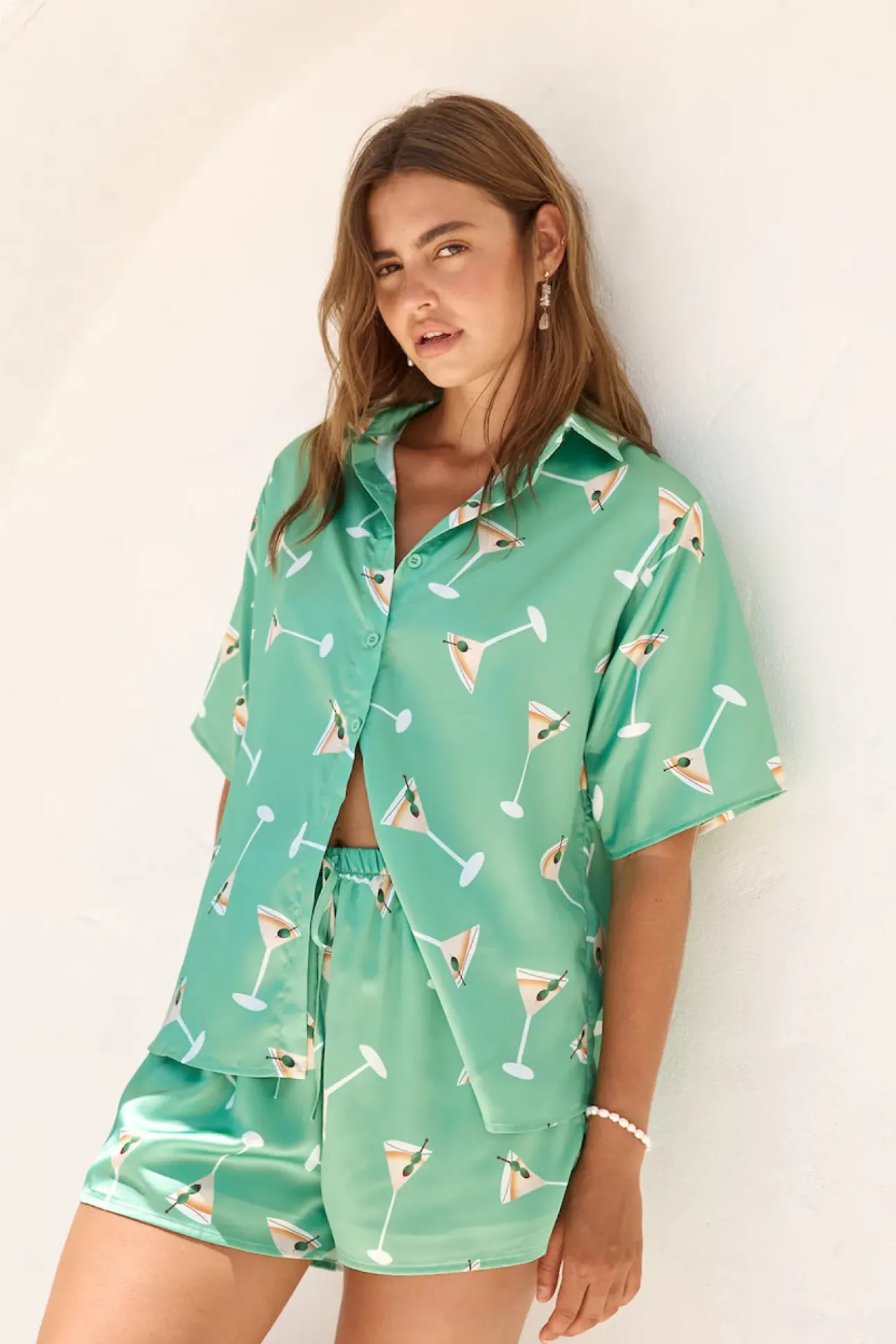 Happy Hour Satin Set Green