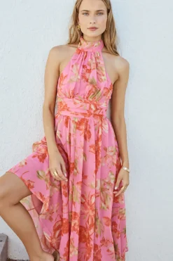 Harriette Halter Maxi Dress Pink
