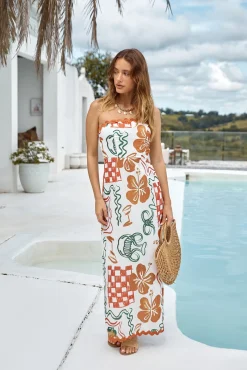 Hawaiian Retreat Strapless Maxi Dress Orange