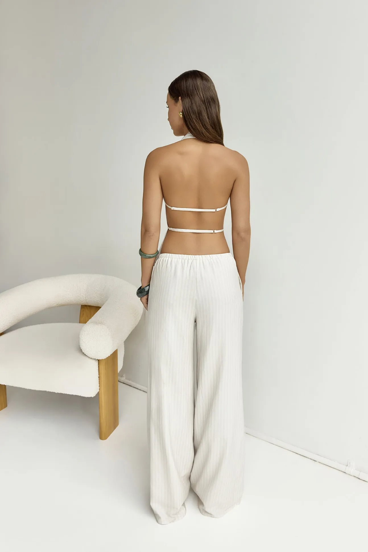 Heather Pant Stone Pinstripe