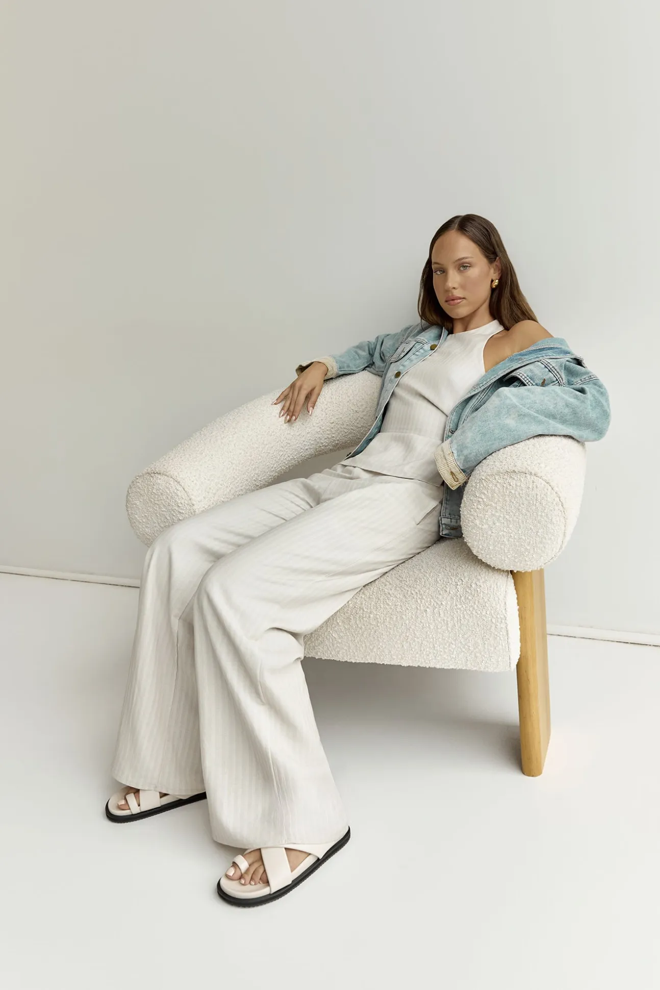 Heather Pant Stone Pinstripe