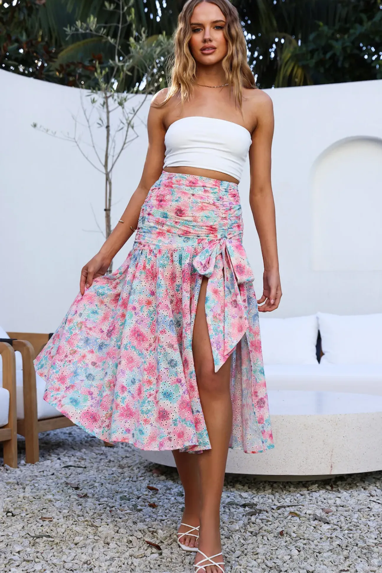 HELLO MOLLY Picnic In The Summer Maxi Skirt Pink