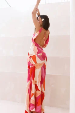 Hibiscus Tea Satin Maxi Dress Pink