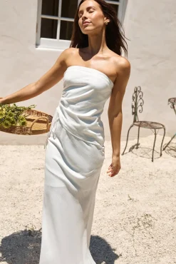 Hidden Oasis Linen Strapless Top White