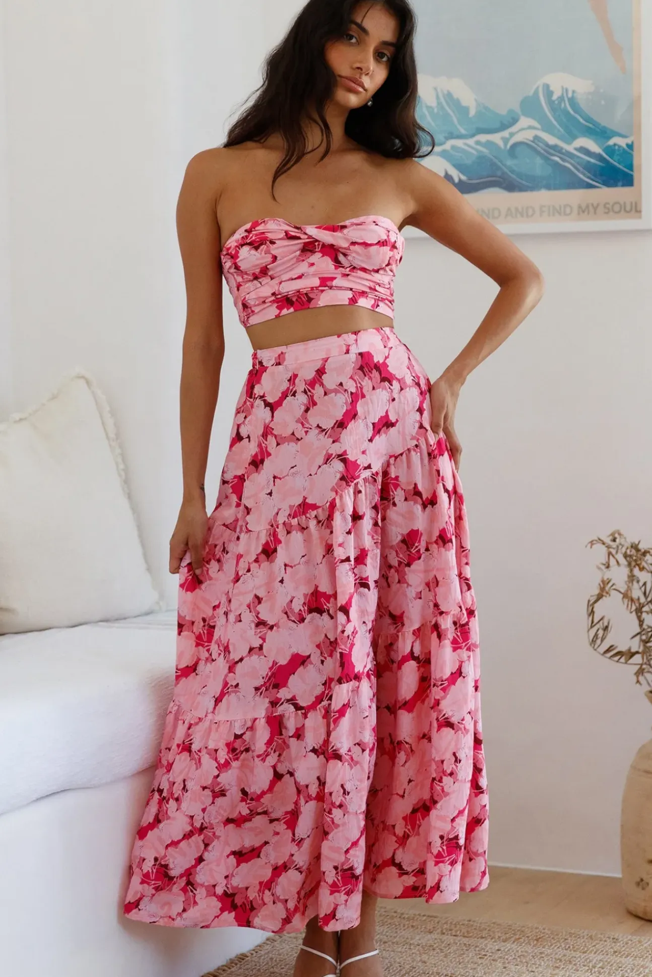 Horizon Waves Maxi Skirt Pink