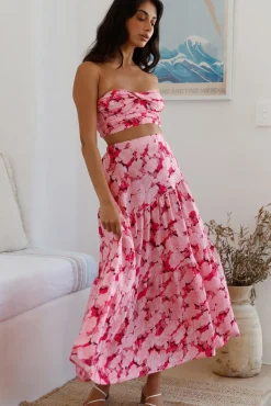 Horizon Waves Maxi Skirt Pink
