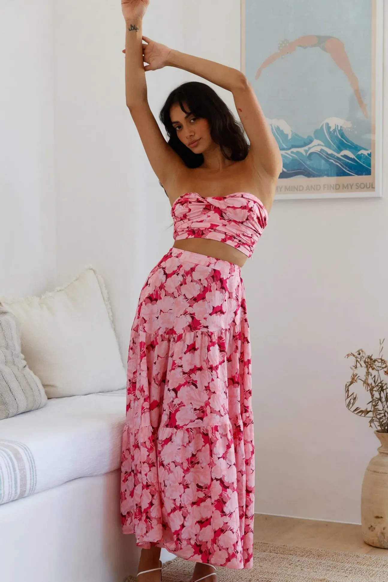 Horizon Waves Maxi Skirt Pink