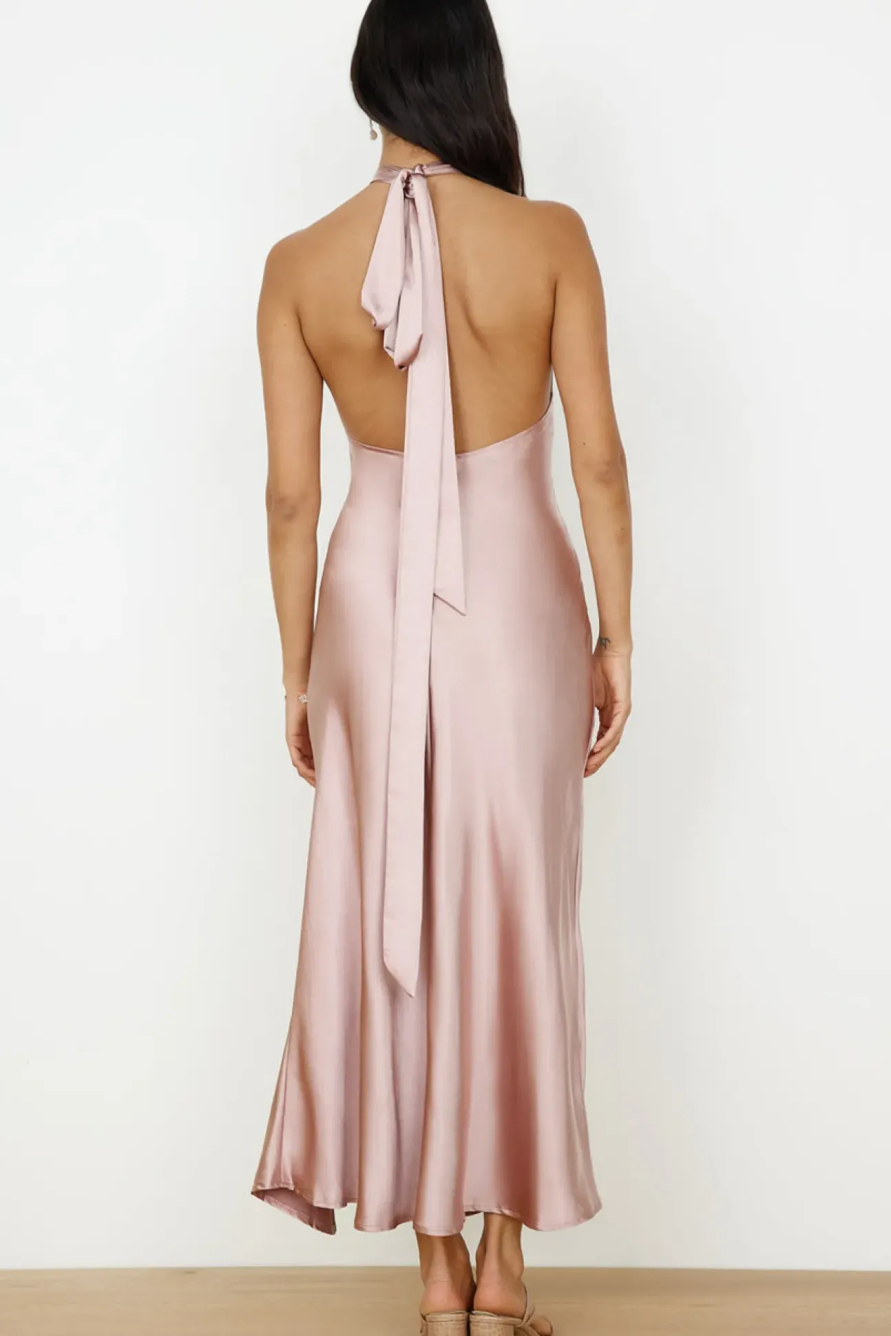 In My Feelings Satin Maxi Dress Blush