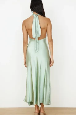 In My Feelings Satin Maxi Dress Sage