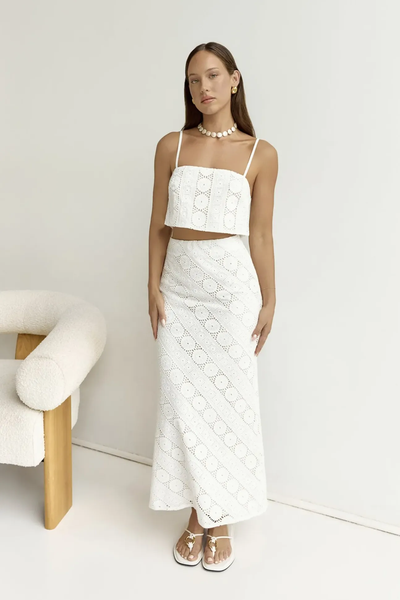 Island Calm Embroidered Maxi Skirt White