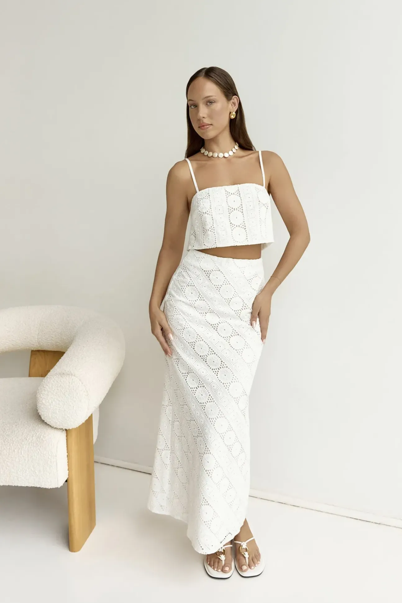 Island Calm Embroidered Maxi Skirt White