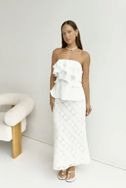Island Calm Embroidered Maxi Skirt White