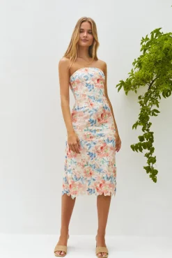 Island Dreams Strapless Midi Dress Peach
