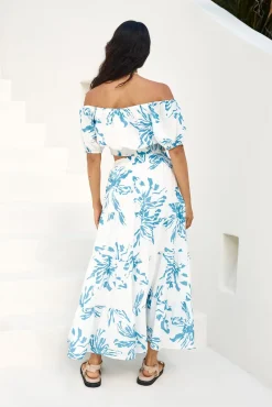 Island Whisper Off Shoulder Crop Top Blue