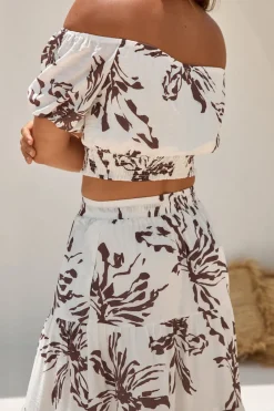 Island Whisper Off Shoulder Crop Top Brown