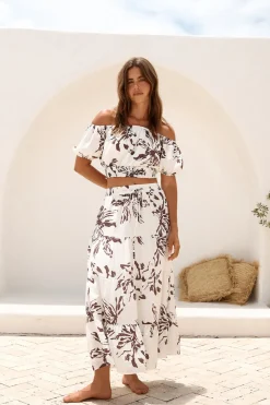 Island Whisper Off Shoulder Crop Top Brown