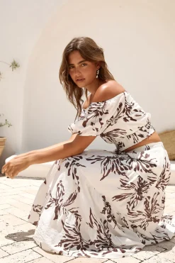 Island Whisper Off Shoulder Crop Top Brown