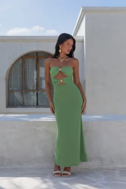 Jovi Strapless Maxi Dress Green