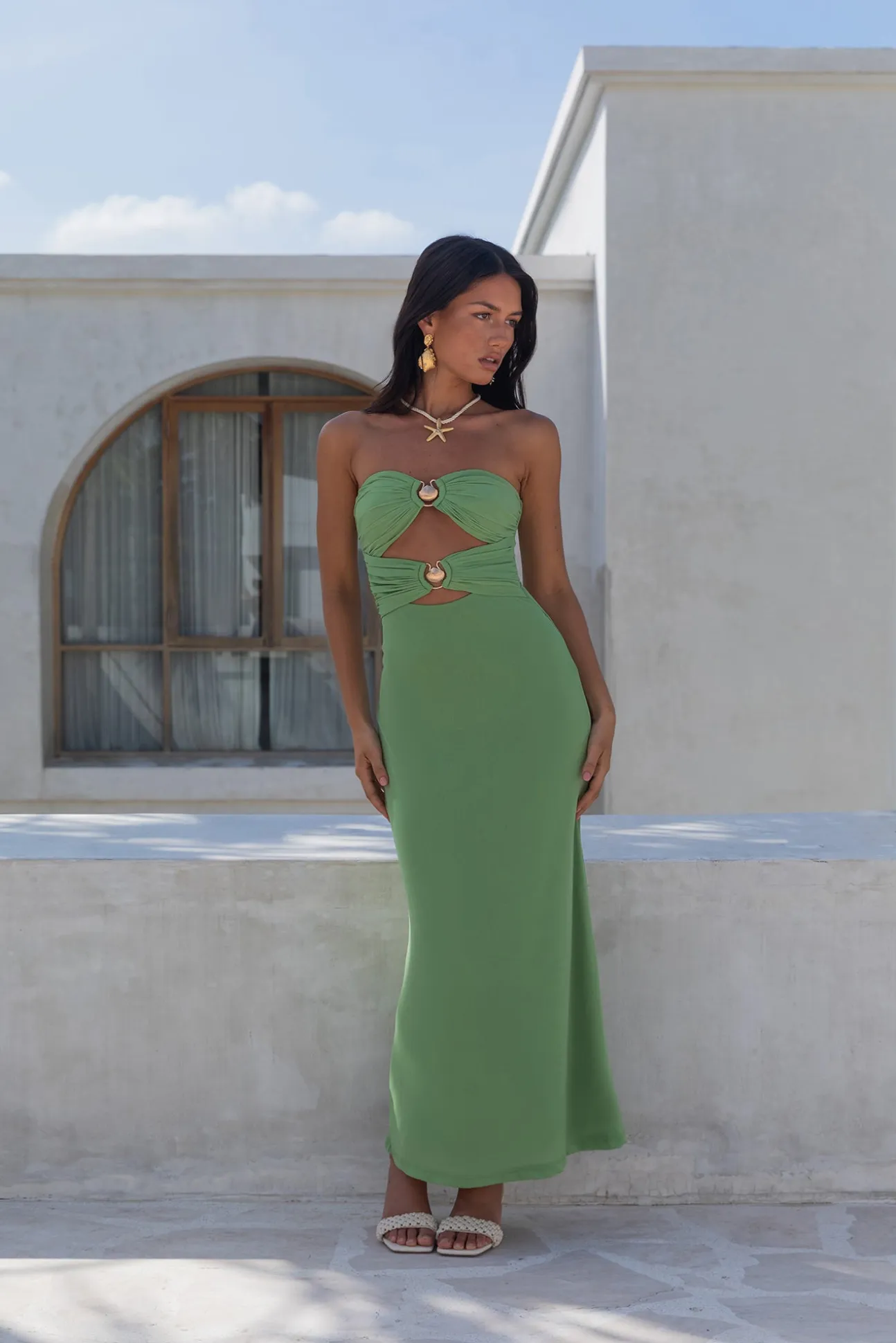 Jovi Strapless Maxi Dress Green