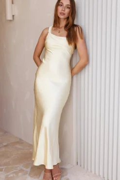 Juliette One Shoulder Satin Maxi Dress Yellow