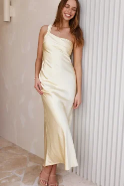 Juliette One Shoulder Satin Maxi Dress Yellow