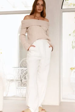 Kadija Off Shoulder Knit Top Beige