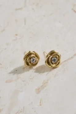 18K Gold Plated Golden Rose Earrings Gold