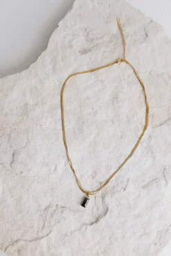 18k Gold Plated Looking Glass Necklace Black