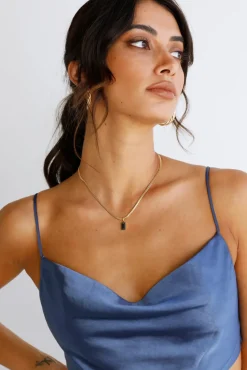 18k Gold Plated Looking Glass Necklace Black