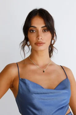 18k Gold Plated Looking Glass Necklace Black