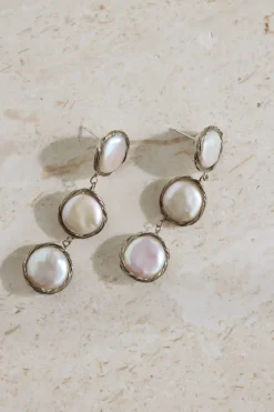 18K Gold Plated Precious Pearls Earrings Silver