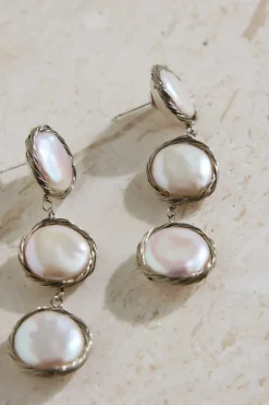 18K Gold Plated Precious Pearls Earrings Silver