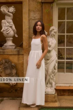 Lacey 100% Linen Maxi Dress White