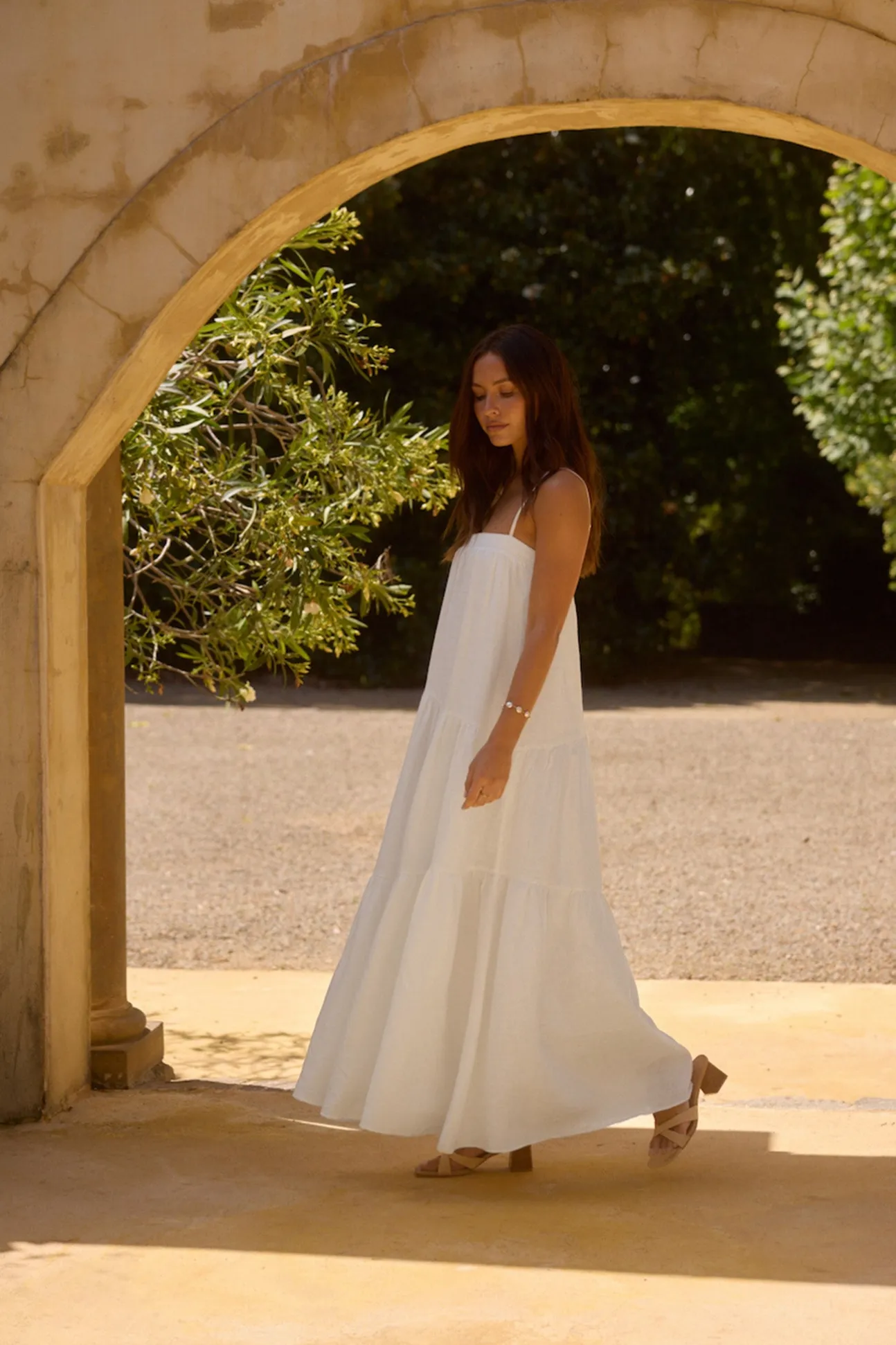 Liliana 100% Linen Maxi Dress White