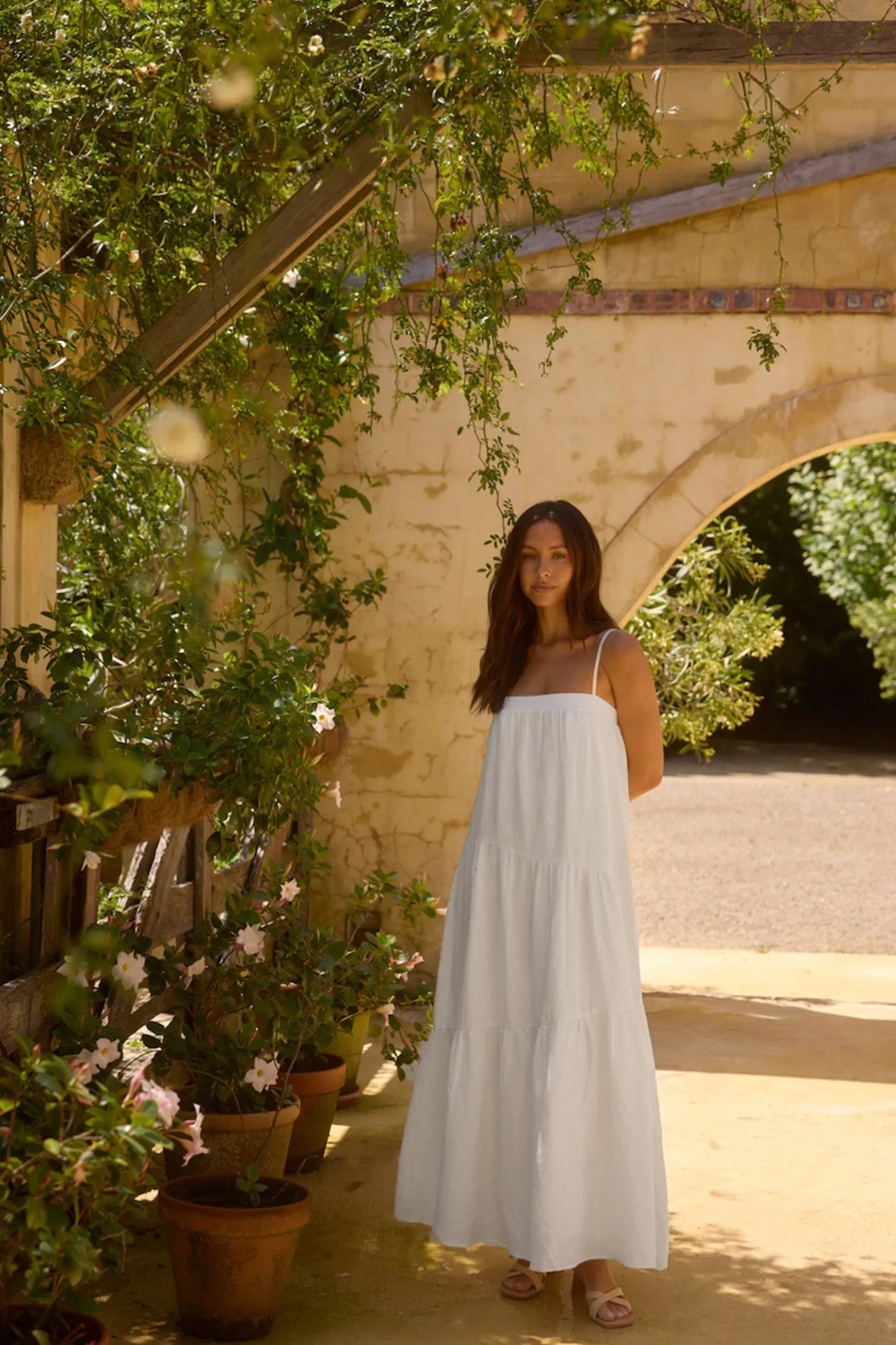Liliana 100% Linen Maxi Dress White