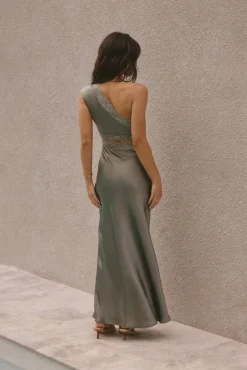 Limitless Love Satin Maxi Dress Khaki