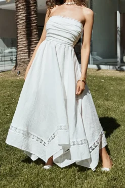 Lucia Strapless Midi Dress White