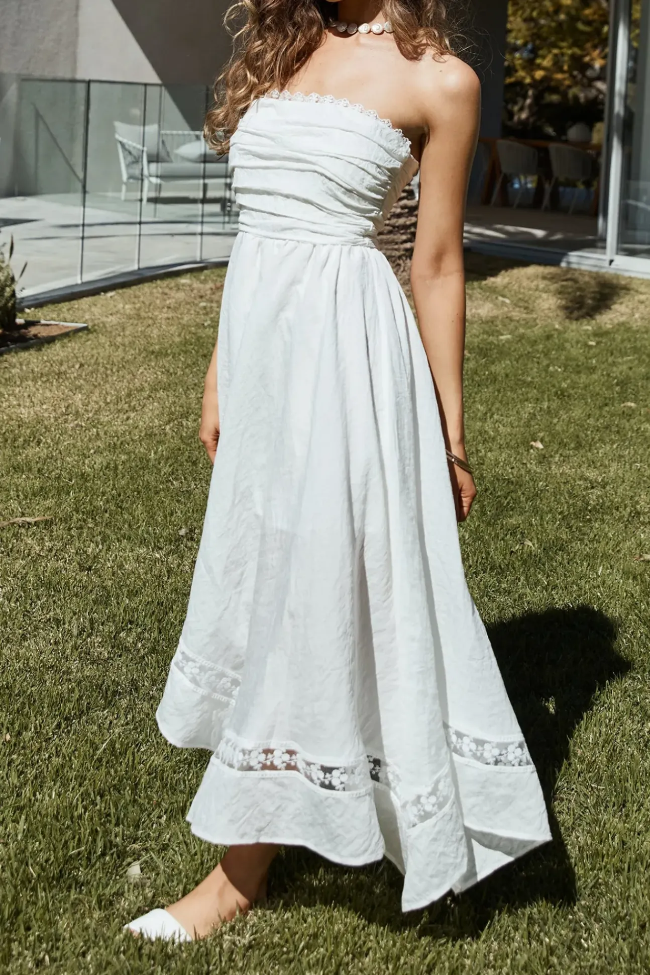 Lucia Strapless Midi Dress White