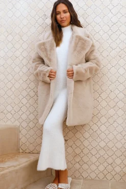 Luxe Life Faux Fur Jacket Beige