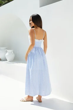 Lyra Gingham Maxi Dress Blue