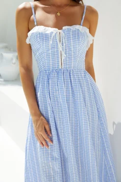Lyra Gingham Maxi Dress Blue