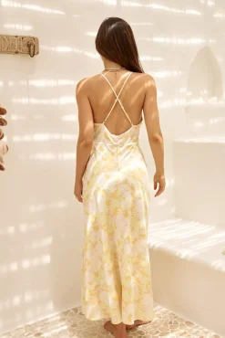 Main Attraction Satin Maxi Dress Yellow