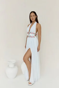 Maldives Garden Halter Maxi Dress White