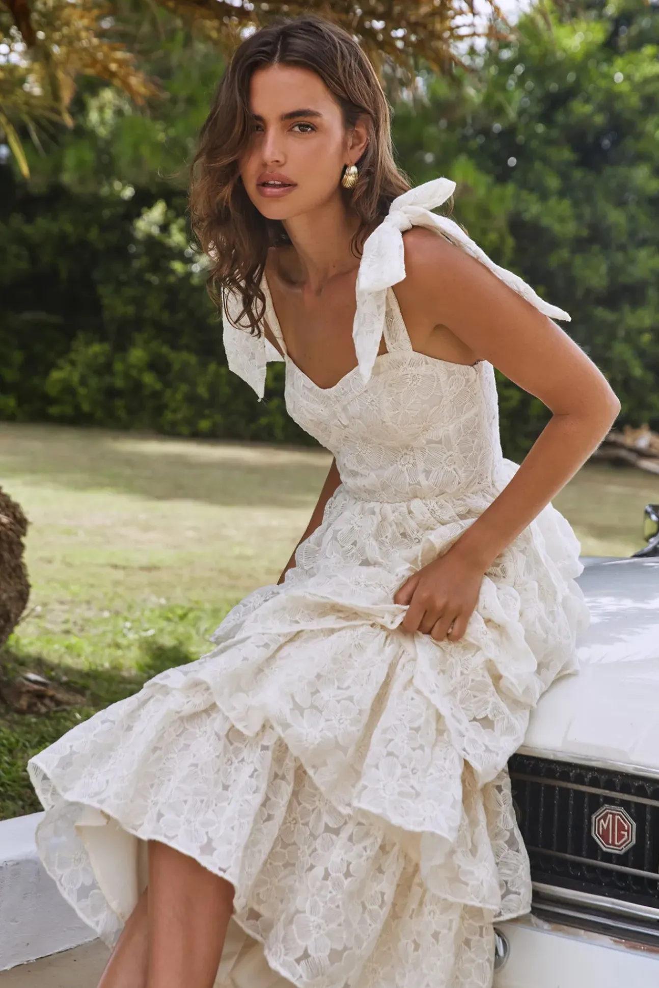 Mediterranean Muse Tiered Midi Dress Ivory