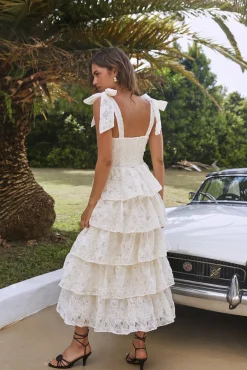 Mediterranean Muse Tiered Midi Dress Ivory