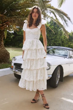 Mediterranean Muse Tiered Midi Dress Ivory